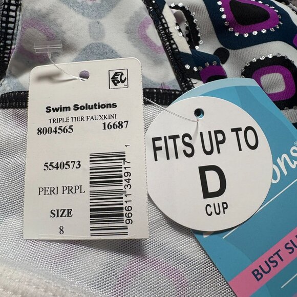 Swim Solutions Tummy Control Fauxkini One-Piece Swimsuit Women's Size 8 NWT! - Picture 3 of 7